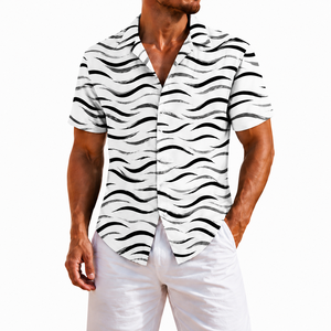 Chemise Hawaïenne Homme Personnalisée à Manches Courtes Imprimée Numérique Motif Vague Tropicale Tricotée Boutonnée Été 320g Respirante ODM - Product Image 5