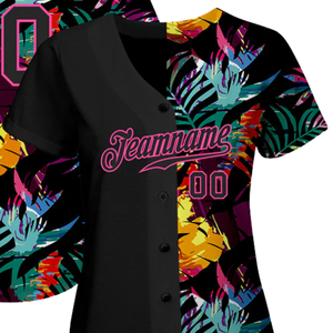 <b>Men</b> Black Pink 3D Pattern Baseball Jersey Button Front Team <b>Shirt</b> Performance Athletic Practice Game Uniform Lightweight Wear - Product Image 2