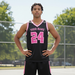 Camiseta de Baloncesto 2026 de la Mejor Calidad para Hombre, Negra y Rosa, Cuello en V, Sin Mangas, Transpirable, de Poliéster, con Número 24 Estampado en la Parte Delantera - Product Image 3