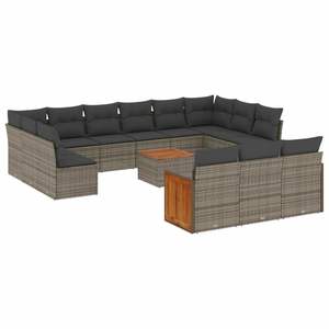 Conjunto de Sofás de Jardín de Ratán Gris, Más de 10 Plazas, Muebles de Exterior Resistentes a la Intemperie, Diseño Contemporáneo, Estructura de Madera de Teca - Product Image 4