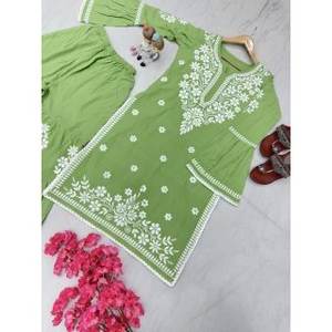 Ensemble haut et pantalon palazzo en crêpe bohème pour soirée, manches trois-quarts - Product Image 4