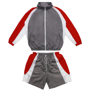 Unisex Gray Red White Color Blocking Tracksuit Full Sleeve Zipper Closure Sporty Style Lightweight Polyester Quick Dry Side - Product Image 1