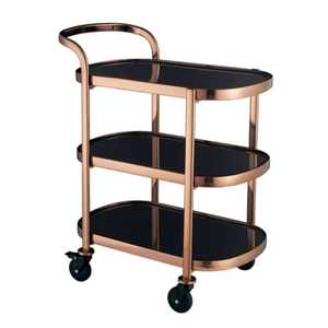 Premium Gold Metal Bar Cart with Black Glass Tiers and Large Wagon Wheels Elegant Luxury Rolling <b>Serving</b> <b>Trolley</b> for Wine Bar - Product Image 6