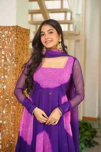 InCotton.M <b>Indian</b> Designer Party Wedding Wear Faux Georgette Digital Printed Anarkali <b>Top</b> Pant Work Lace Border Dupatta All - Product Image 2