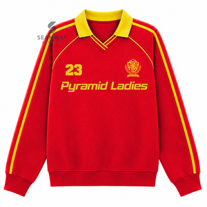 Sweat-shirt de rugby universitaire pour femmes NSPDK, col polo, manches longues, broderie, pull décontracté, pull universitaire - Product Image 1
