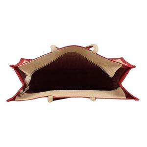 Bolsa de Yute Natural Roja Personalizada con Asas de Cuerda Beige, Bolsa de Compras Reutilizable de Dos Tonos, Bolsa de Regalo de Yute Ecológica para Compras - Product Image 6