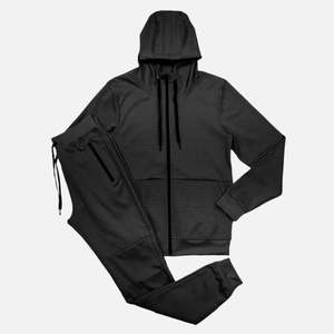 Charcoal Grey Color Full-<b>zip</b> <b>Hooded</b> Sweatshirt And Matching Jogger Pants Tech Fleece Tracksuit Men's Solid Jogger Tracksuit Set - Product Image 1
