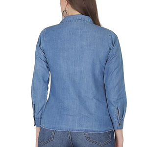 Camisas de Mezclilla de Algodón Orgánico para Mujer, Corte Casual, Manga Raglán con Botones, Cuello Camisero, Prenda Exterior Suave para Todas las Temporadas, Novedad 2026 - Product Image 5