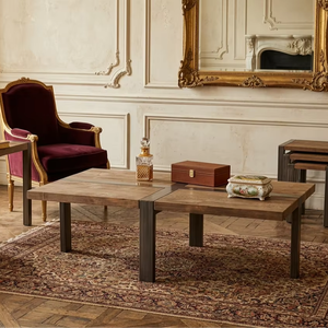 Mesa de Centro de Madera de Teca Sólida Macro con Estructura Metálica, Minimalista, Ecológica, Duradera, con Acabado Natural, para Sala de Estar - Product Image 4