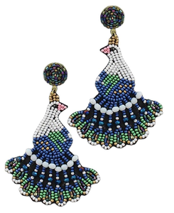 Classic Black Felt <b>Back</b> Clip-On Parrot Feather Seed Beaded Earrings Huggie Style for Parties Weddings and Gifts - Product Image 1