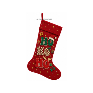 Pink <b>Striped</b> Embroidered Christmas <b>Stocking</b> with Ho Ho Ho Design Customized Seed Beaded Holiday Decoration Festive Christmas - Product Image 2
