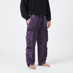 Pantalon de jogging cargo délavé à l'acide pour homme, en coton, coupe oversize, ample, multi-poches, style streetwear décontracté - Product Image 6