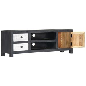 Meuble TV moyen en bois de manguier massif et MDF, gris et blanc, élégant - Product Image 4
