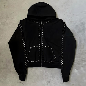 Sweat à capuche d'hiver de haute qualité avec strass, logo personnalisé, streetwear scintillant, cristaux écologiques pour hommes et femmes - Product Image 6