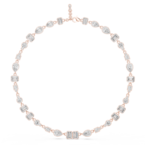 Collier station en or rose avec diamants de laboratoire de formes variées pour femme |   Élégant cadeau de bijoux fins pour mariage - Product Image 1