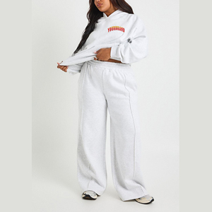 Sudadera con Capucha y Pantalones Deportivos Personalizados, 100% Algodón, 465 GSM, Gruesos, Transpirables, Estilo Urbano, Hip Hop, Invierno, Color Sólido, con Cordones, para Mujer - Product Image 1