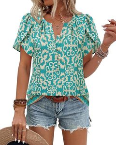 Blusas de Verano para Mujer, Estilo Boho, Manga Corta, Casual de Negocios, con Botones, Estampado Floral, para la Playa o Vacaciones - Product Image 4