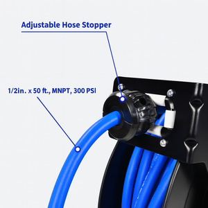 Carrete retráctil para manguera de aire de 1/2 pulgada x 50 pies, montaje en pared, de acero resistente, con rebobinado automático por resorte, para compresor de aire GAPGAR014 - Product Image 5
