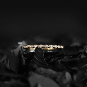 Vintage Style Lab Grown Round Cut Diamond Wedding Band 14K Yellow Gold Bezel Set Stackable Bridal Matching Jewelry Supplier - Product Image 3