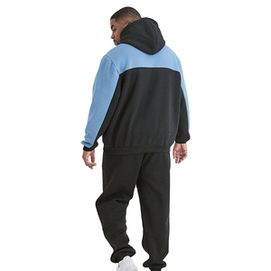<b>Mens</b> Black and Blue Color Block Hooded Tracksuit SetFull Sleeve <b>Pullover</b> Sweatshirt with Kangaroo Pocket and Matching - Product Image 6