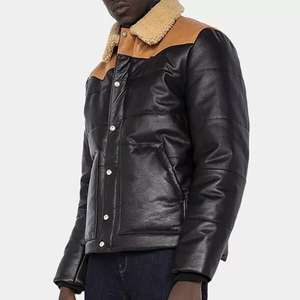 Wholesale Price <b>Men</b> Heavy Duty <b>Leather</b> Cow Skin Sherpa Shearling Winter <b>Jacket</b> High Quality High Street Casual Wear Windproof - Product Image 5