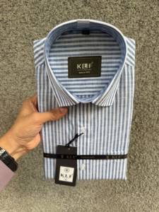 เสื้อเชิ้ตผู้ชายไซส์ XL ผ้าฝ้ายสั่งทำขายส่ง - เสื้อเชิ้ตแขนยาวลายทางสไตล์ลำลองสำหรับฤดูใบไม้ผลิแบบกระดุมแถวเดียว - Product Image 4