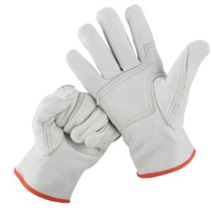 Gants de travail en cuir grainé robuste avec paume renforcée, gants de chauffeur en cuir de vachette blanc pour hommes, doux et confortables - Product Image 1