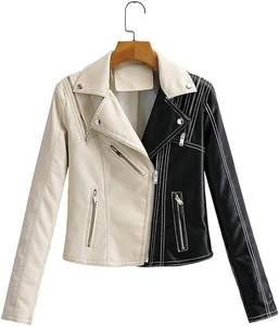 Women's Custom Two-Tone Colorblock Leather Biker <b>Jacket</b> Breathable Windproof Stand Collar Zipper Lapel <b>Punk</b> Streetwear Winter - Product Image 1