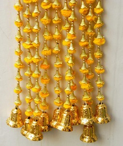 <b>Gold</b> Traditional Pom Pom Bell Garland Handcrafted Wall Hanging Wedding Diwali Party Entryway Housewarming Festival Decor - Product Image 4