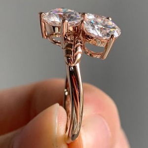2.5 CT Round Cut Three Stone Leaf Band Style <b>Engagement</b> <b>Ring</b> <b>Nature</b> <b>Inspired</b> Botanical Leaf Accent <b>Ring</b> Floral Wedding <b>Ring</b> - Product Image 2