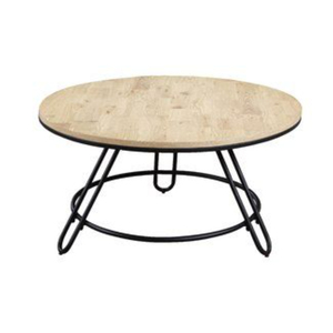 Industrial Round Shape Metal And Wooden Coffee <b>Table</b> Black & <b>Brown</b> Finished For Home Living Room Decorative Furniture - Product Image 5