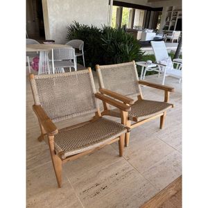 Chaise en bois de teck, rotin, paracorde, mobilier d'extérieur et d'intérieur WT1223 - Product Image 1