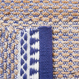 Tapis géométrique en fibre naturelle tissé à la main en jute/laine Tapis naturel/marine pour la décoration intérieure - Product Image 4