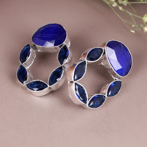 Pendientes Colgantes Boho Tribales de Latón para Mujer con Topacio Azul Rey, Chapados en Plata Antigua, Joyería de Declaración para Aniversario de Amantes - Product Image 4