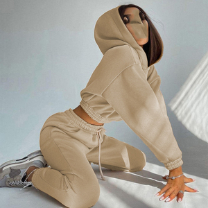 ชุดวอร์มกำมะหยี่ผู้หญิงปี 2026 พร้อมโลโก้สั่งทำพิเศษ เสื้อฮู้ดและกางเกงขายาวผ้าฟลีซอุ่นๆ ชุดออกกำลังกายแขนยาวสำหรับฤดูหนาว - Product Image 4