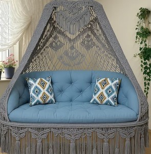 Fauteuil suspendu rond en macramé, grand hamac suspendu pour adultes, balançoire intérieure et extérieure, balançoire bohème pour balcon, chaise hamac pour patio - Product Image 2