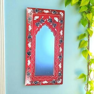 Hand Painted Bohemian Style Rectangular Wood Wall <b>Hanging</b> <b>Mirror</b> Floral Pattern for Living Room Home Decor Housewarming Gift - Product Image 1
