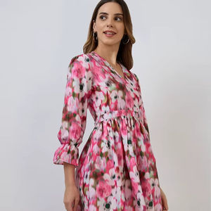 Robe en mousseline de coton à imprimé floral pour femme, coupe droite, longueur midi, pour mariée, demoiselle d'honneur, soirée, fête de mariage, ou cadeau d'anniversaire - Product Image 1
