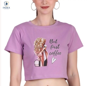 INDEX APPAREL Women's Purple Crop <b>Top</b> O-Neck Short Sleeve Printed Casual Spring Summer Wear - Product Image 1