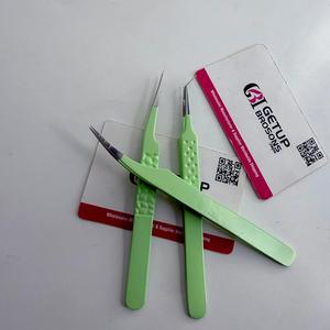 Nouvel ensemble de pinces à cils antistatiques GETUP BROSONS IMPEX en acier inoxydable, pointe lisse de 10 mm, manche confortable vert - Product Image 2