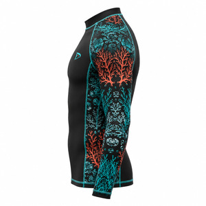 Men's Full Sleeve Rash Guard Swim <b>Shirt</b> Raised Rubber Print Polyester/Nylon Black/Teal/Coral Colors Anti-UV Protection - Product Image 5