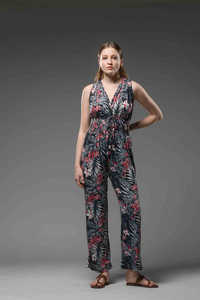 Mono estampado de algodón para mujer, sin mangas, cuello en V, cintura elástica, ajuste holgado, ropa informal para la playa - Product Image 2