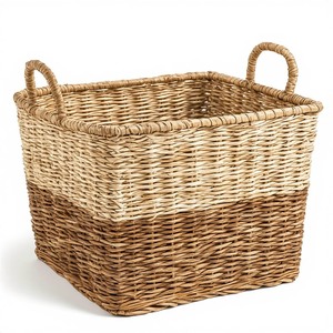 Grand panier de rangement écologique en jonc de mer, conçu pour organiser les couvertures, les serviettes, les jouets et les essentiels quotidiens de la maison - Product Image 4