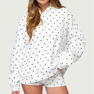 Ensemble décontracté pour femmes, sweat-shirt à capuche uni et short, coupe ample, tenue en deux pièces, style streetwear, printemps-été, 100% coton - Product Image 5