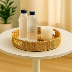 Handmade Water Hyacinth Eco-Friendly Lightweight Boho Kachuripana Serving <b>Basket</b> <b>Table</b> Top Multifunction Natural Home Organizer - Product Image 3