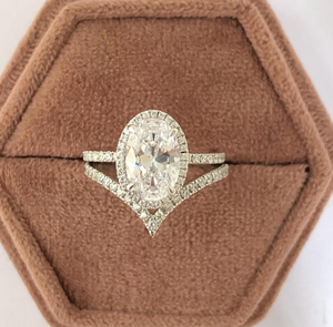 White Oval Cut Halo Diamond Wedding <b>Ring</b> <b>Set</b> for Bride Luxury <b>Sterling</b> <b>Silver</b> Bridal Jewelry Gift - Product Image 5