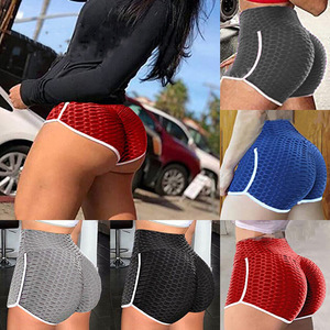 Shorts de yoga pour femmes, taille haute, bleu uni, en spandex/polyester tricoté, sportifs, séchage rapide, respirants, taille élastique - Product Image 5