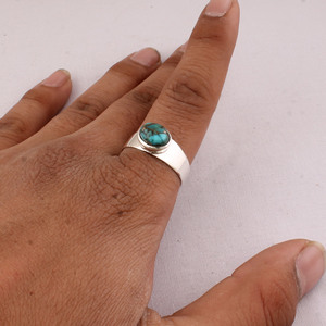 Wholesale 925 Sterling Silver Oval Copper Turquoise Bezel Set Natural Matrix Turquoise Cabochon <b>Ring</b> <b>Plain</b> Band Unisex Party - Product Image 6