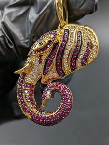 Pendentif Éléphant en Argent 925 avec Moissanite, Rubis et Diamants Micro-Pavés, Charme Religieux Hindou, Cadeau Unisexe - Product Image 5