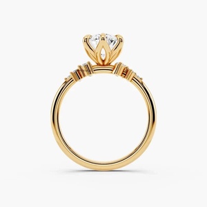 Anillo de Compromiso con Diamante Cultivado en Laboratorio de Corte Ovalado, Certificado IGI, con Piedras Laterales Florales, Engaste de Seis Puntas en Oro de 10K, 14K, 18K, Plata 925, 935 - Product Image 2
